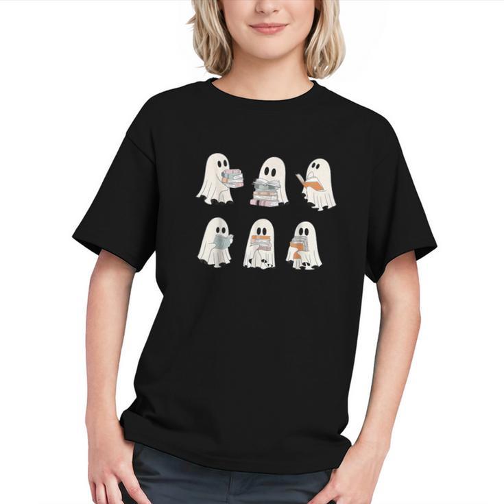 Retro Ghost Reading Books Halloween Bookish Ghost Bookworm Graphic Youth