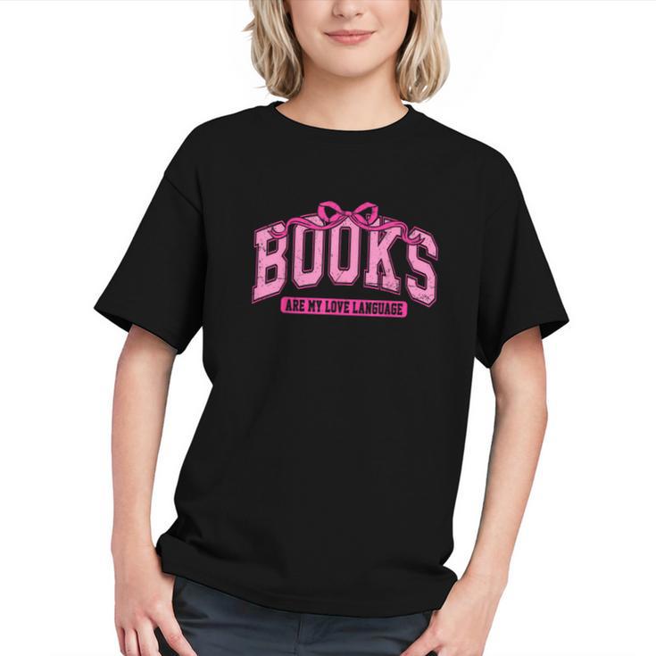 Retro Pink Coquette Bow Valentine Book Lover Varsity Graphic Youth