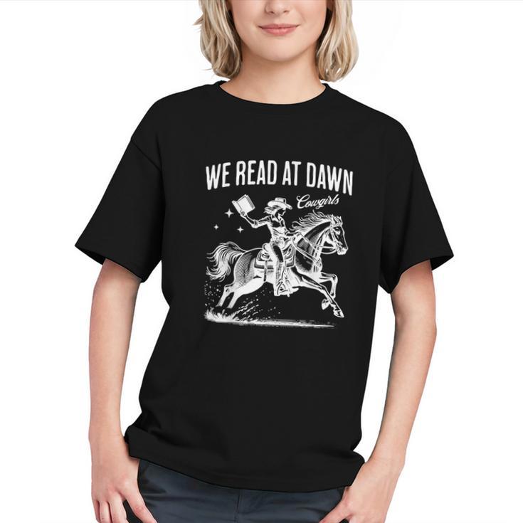 Retro We Read At Dawn Cowgirl Western Librarian Book Lover Graphic Youth