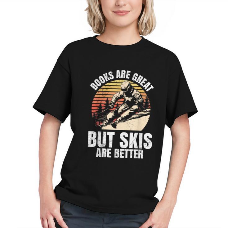 Skier BOOKS ARE GREAT BUT SKIS ARE BETTER Vintage Graphic Youth