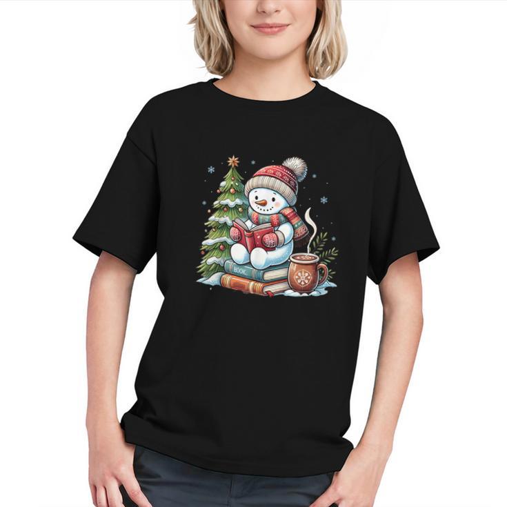 Snowman Reading Book Lovers Christmas Librarian Bookworm Graphic Youth