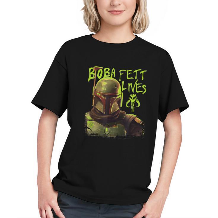 Star Wars The Book Of Boba Fett Neon Boba Fett Lives Poster Graphic Youth