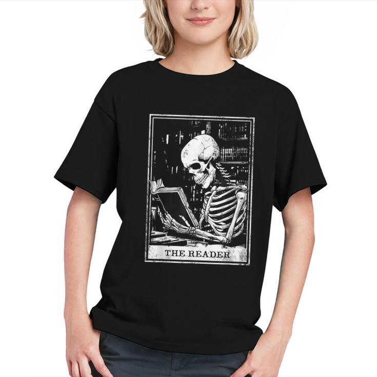 Tarot Card Shirt The Reader Tarot Skeleton Reading Book Graphic Youth