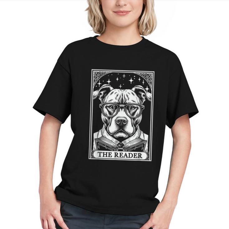 Tarot Card Vintage Pit Bull Pittie Dog Book Lover The Reader Graphic Youth