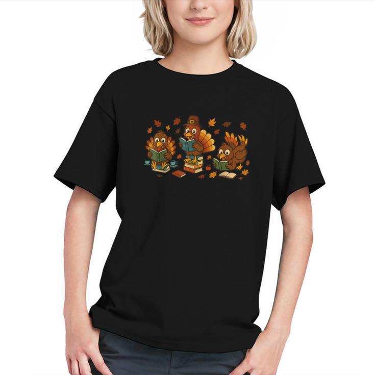 Teacher Fall Thanksgiving Turkey Reading Books Lovers Graphic Youth