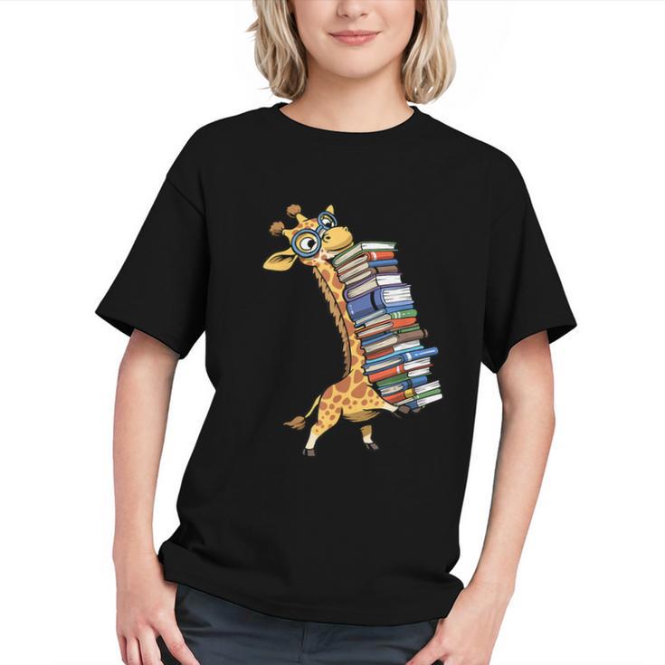 Teacher Shirt Giraffe Holding Books Bookworm Librarian Graphic Youth