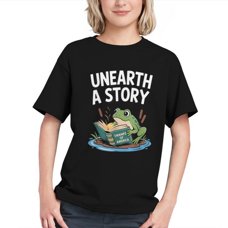Unearth a Story Frog Reading a Book Summer 2026 Graphic Youth