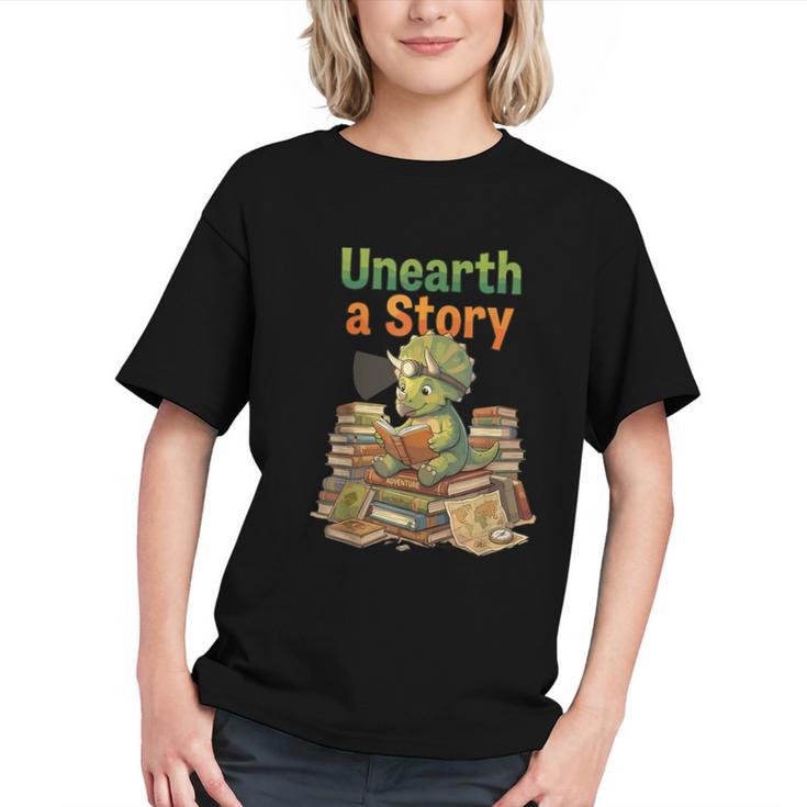 Unearth a Story Triceratops Dinosaur Reading Books Cute Dino Graphic Youth