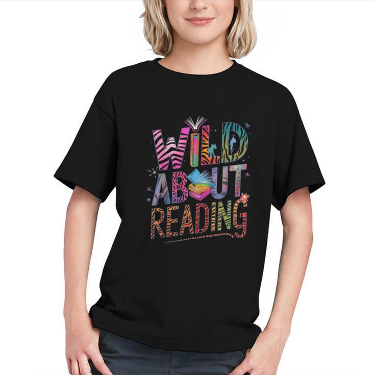 Wild About Reading Books Readers Lovers Bookworm Library Day Graphic Youth