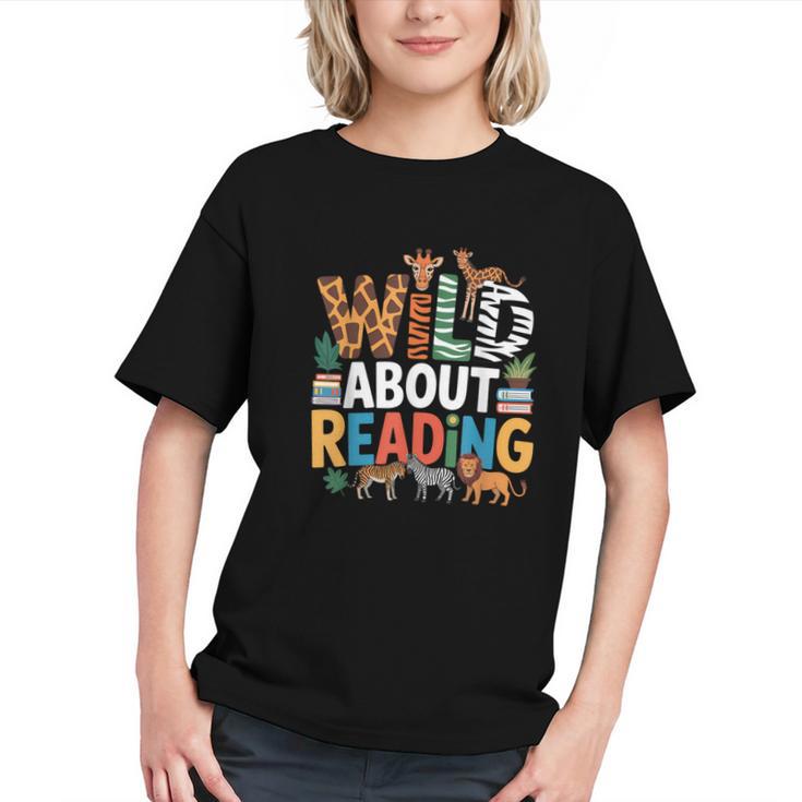 Wild About Reading Zoo Animals Books Reader Lover Graphic Youth