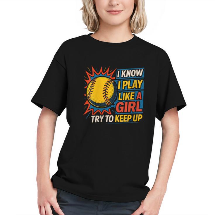 Women's Girls Softball Play Like A Girl Comic Book Pop Art Graphic Youth