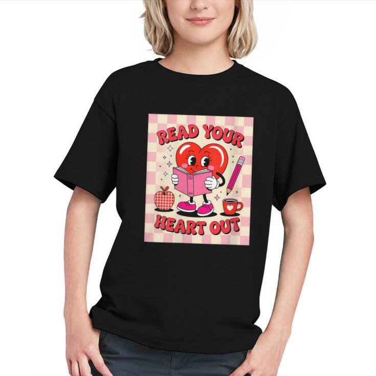 Women's Read Your Heart Out Groovy Bookish Valentine Day Women Girls Graphic Youth