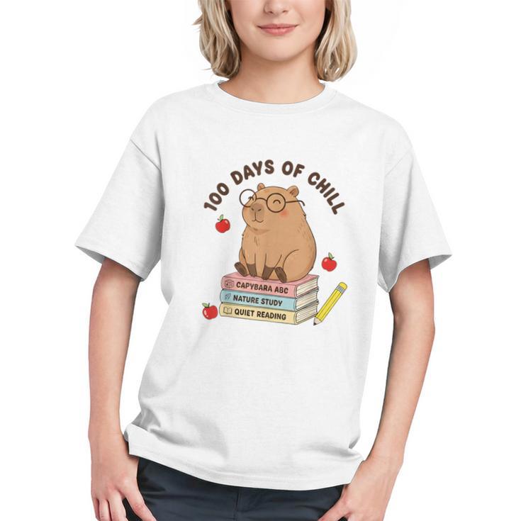 100 Days Of Chill Cute Capybara School Book Lover Graphic Youth