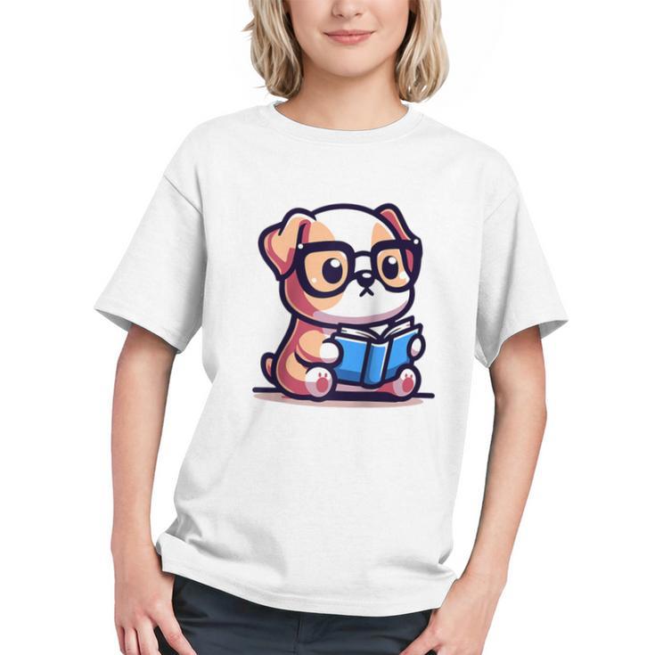 Adorable Book Lover Bulldog With Reading Glasses Cute Raglan Baseball Tee Graphic Youth