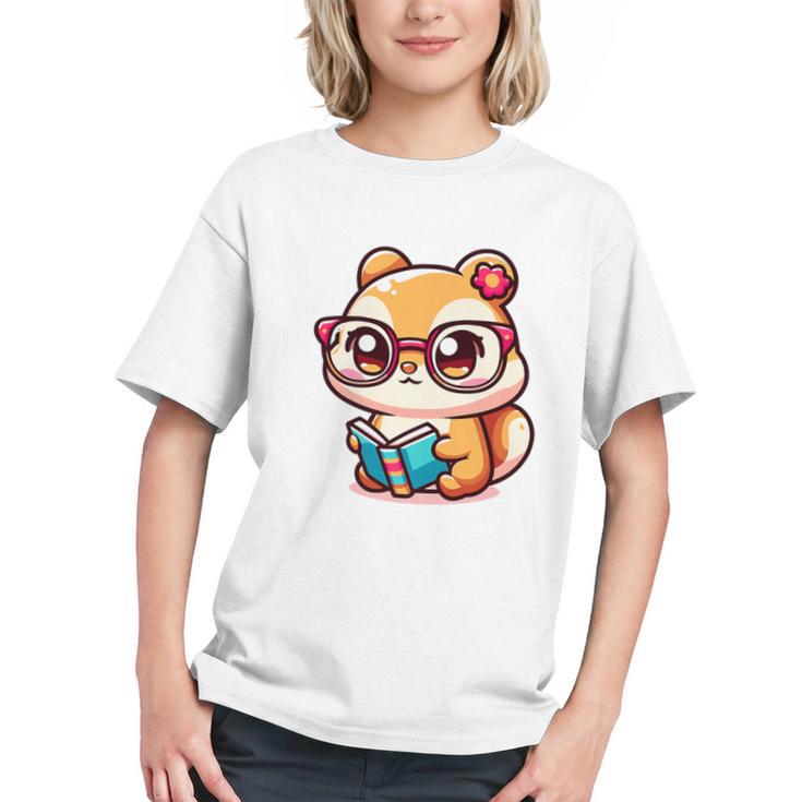 Adorable Book Lover Chipmunk With Reading Glasses Cute Premium Graphic Youth