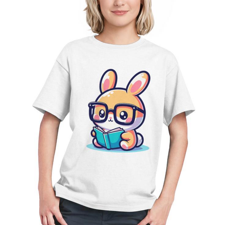 Adorable Book Lover Rabbit With Reading Glasses Cute Premium Graphic Youth