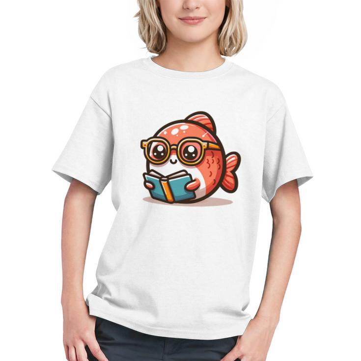 Adorable Book Lover Salmon With Reading Glasses Cute Graphic Youth