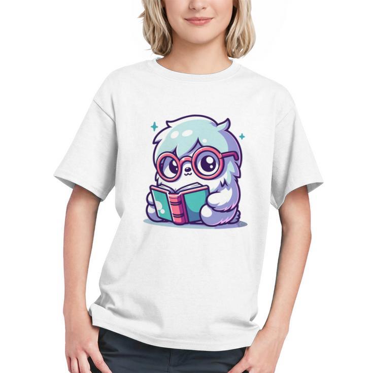 Adorable Book Lover Yeti With Reading Glasses Cute Graphic Youth
