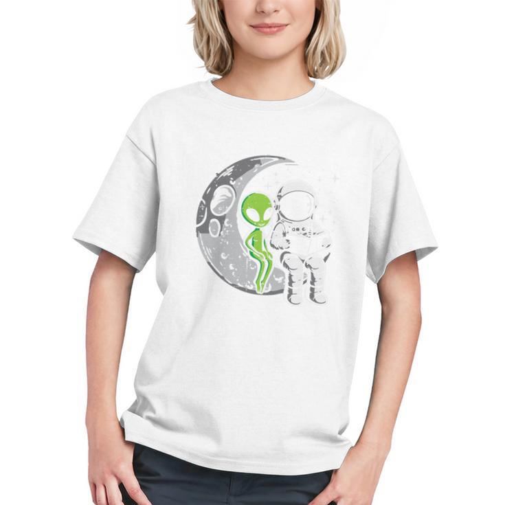 Astronaut Reading Book To Alien Moon Space Women Kids Men Premium Tri-Blend Graphic Youth