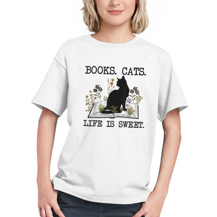 Books Cats Life Is Sweet Cat Book Lover Men Women Teen Graphic Youth