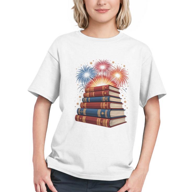 Books Fireworks 4th Of July Bookworm Patriotic Reader Graphic Youth