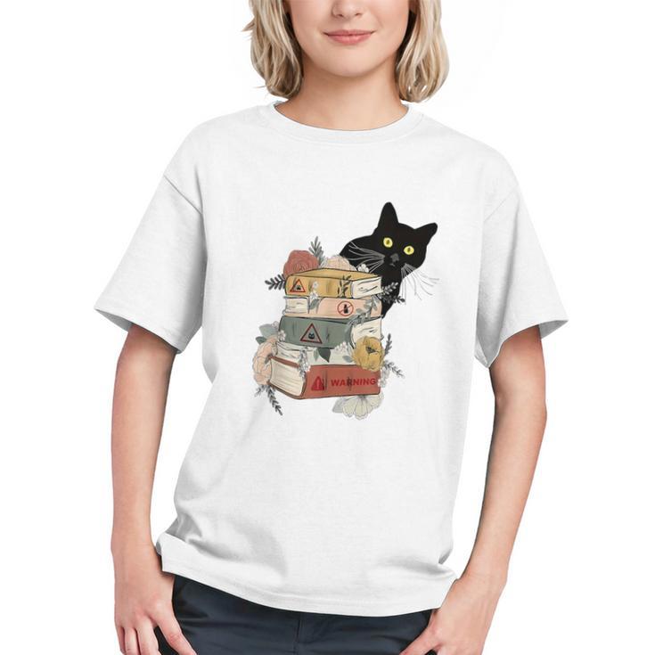 Cat And Books Flowers Reading Club Cat Lover Bookworm Graphic Youth