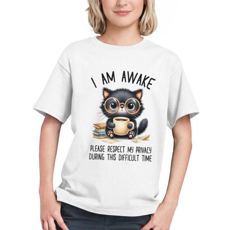 Cat Glasses Coffe Books I Am Awake Please Respect My Privacy Graphic Youth
