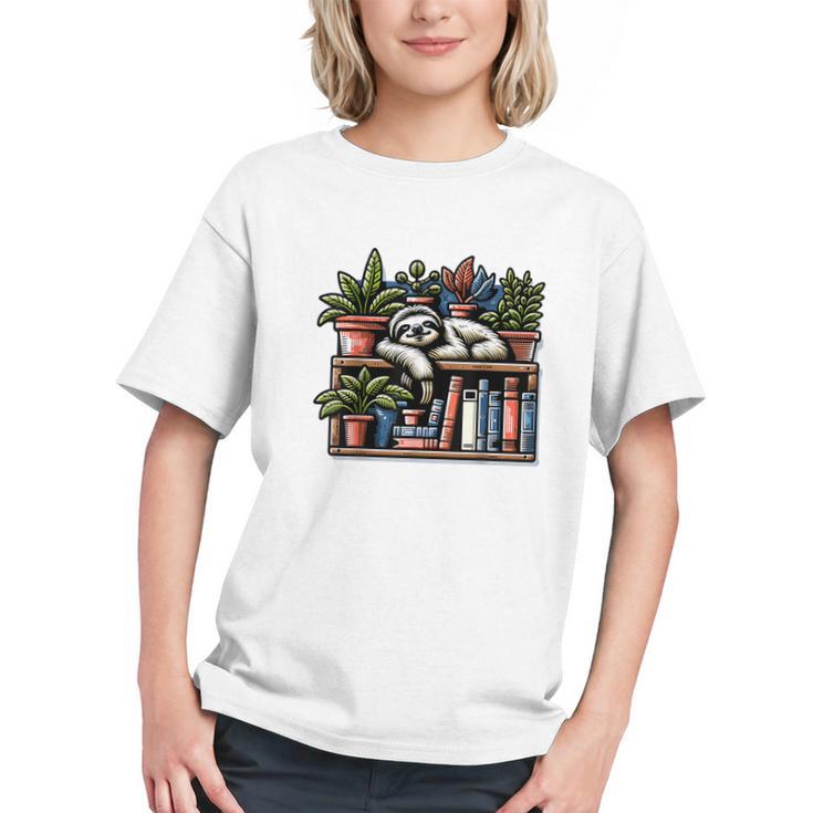 Cosy Sloth In Bookshelf With Plants Graphic Youth