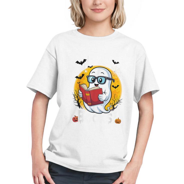 Cute Ghost Reading Book Retro Halloween Librarian Graphic Youth