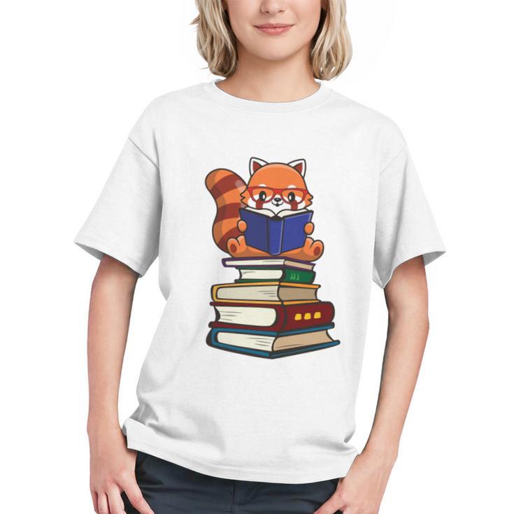 Cute Kawaii Kids Reading Books Glasses Red Panda Lover Graphic Youth
