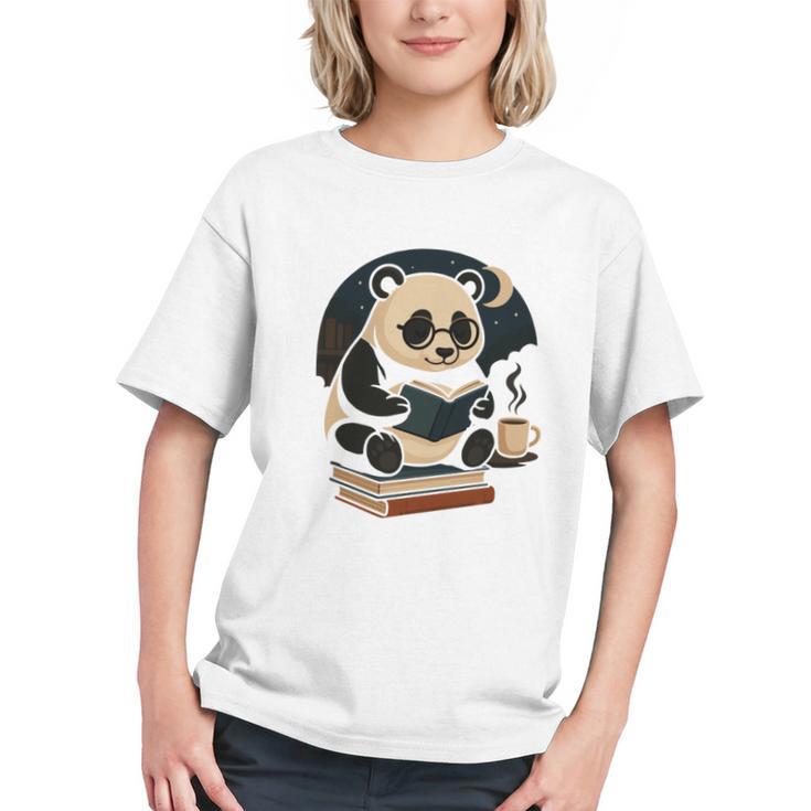 Cute Panda Reading Book Under Moon Bookworm Coffee Lover Graphic Youth