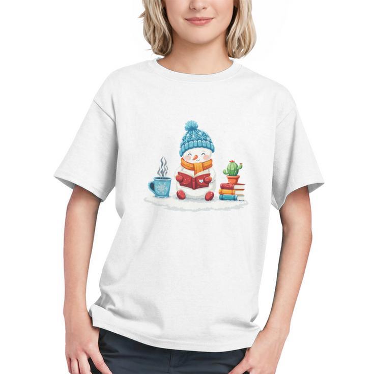 Cute Winter Cozy Snowman Reading Book Lovers Xmas Snowman Graphic Youth