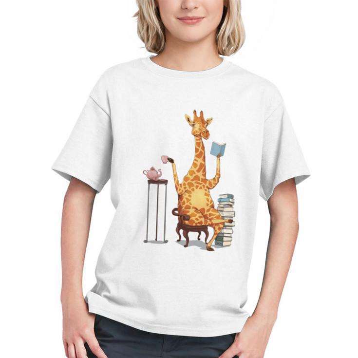 Giraffe Reading Tea Books Coffee Book Lover Graphic Graphic Youth