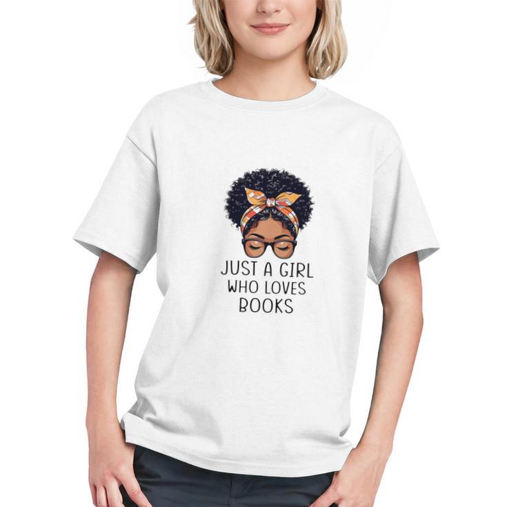 Just a Girl Who Loves Books Messy Bun Black Women Reading Graphic Youth