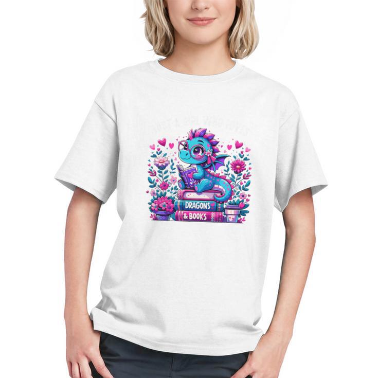 Just A Girl Who Loves Dragons And Books Cute Dragon Reading Premium Tri-Blend Graphic Youth