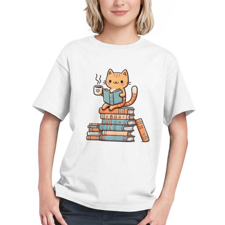 Kawaii Cat Coffee Books Teacher Men Women Girls Kids Graphic Youth