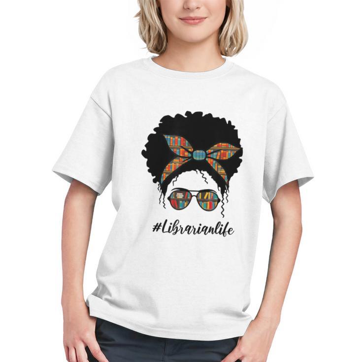 Librarian Teacher Messy Bun Life Book Library Back To School Graphic Youth