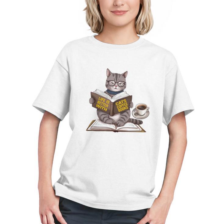 Life Is Better With Cats Coffee Books Cat Reading Book Graphic Youth