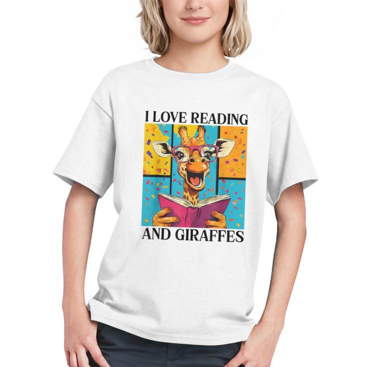 Love Reading And Giraffes Cute Giraffe Reading Book Lovers Graphic Youth
