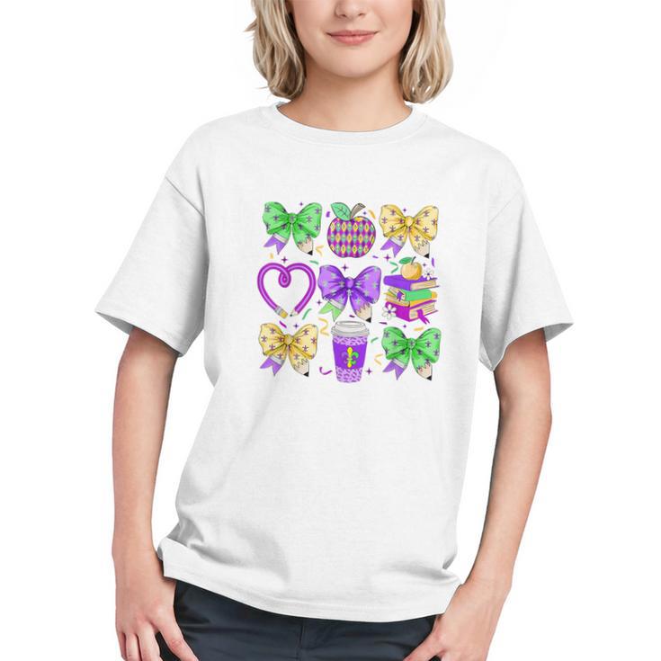 Mardi Gras Teacher Coquette Bow Pencil Apple Book Women Girl Graphic Youth