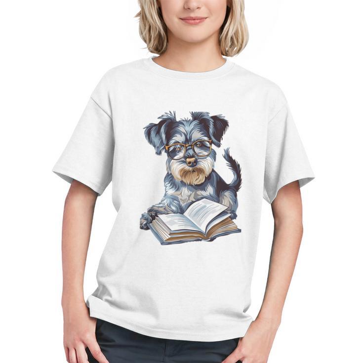 Nerdy Schnauzer Dog Book Lover Glasses Cute Pet For Men Women Kids Graphic Youth