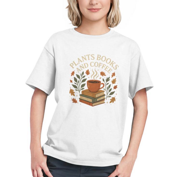 Plants Books And Coffee Nature Leaves Reading Book Lover Premium Tri-Blend Graphic Youth