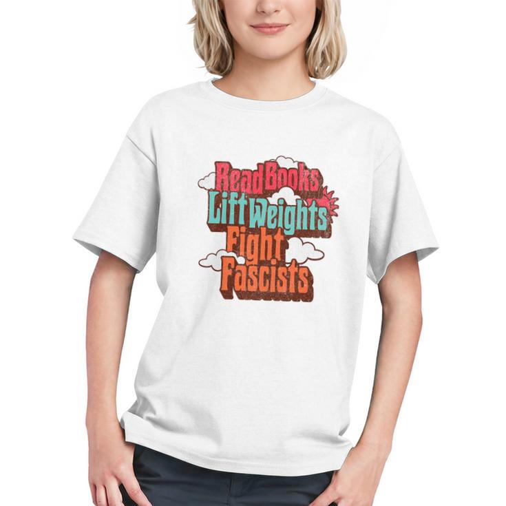Read Books Lift Weights Fight Fascists Reading No Kings Premium Tri-Blend Graphic Youth