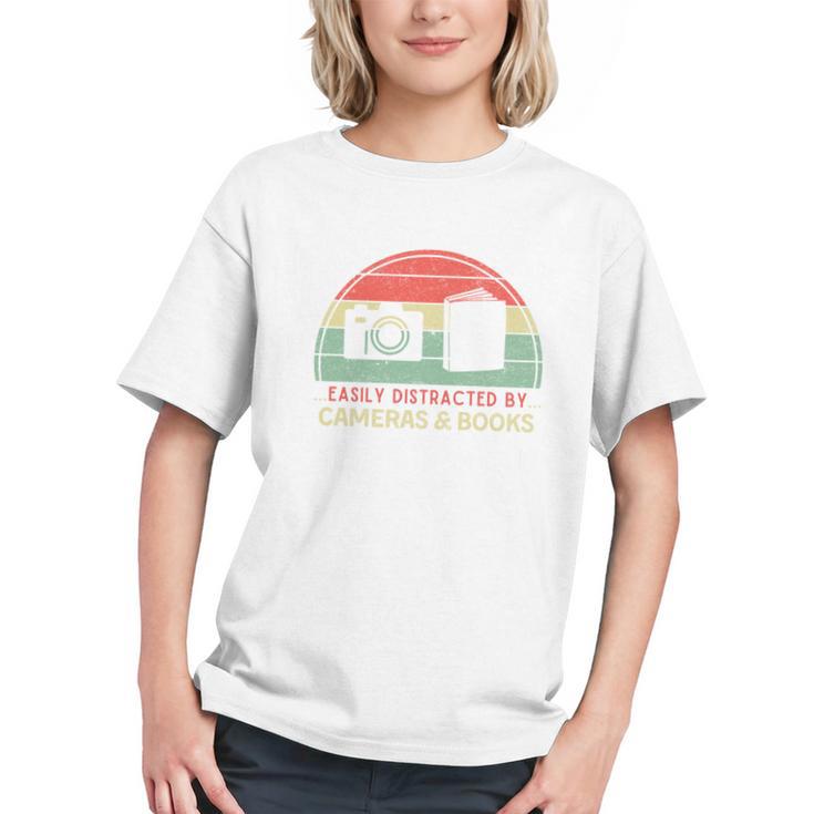 Retro Easily Distracted By Cameras & Books Photography Graphic Youth