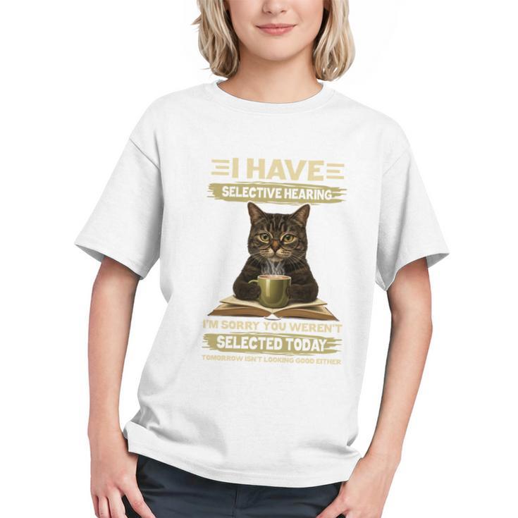 i Have Selective Hearing Cat Coffee Books Retro Graphic Youth