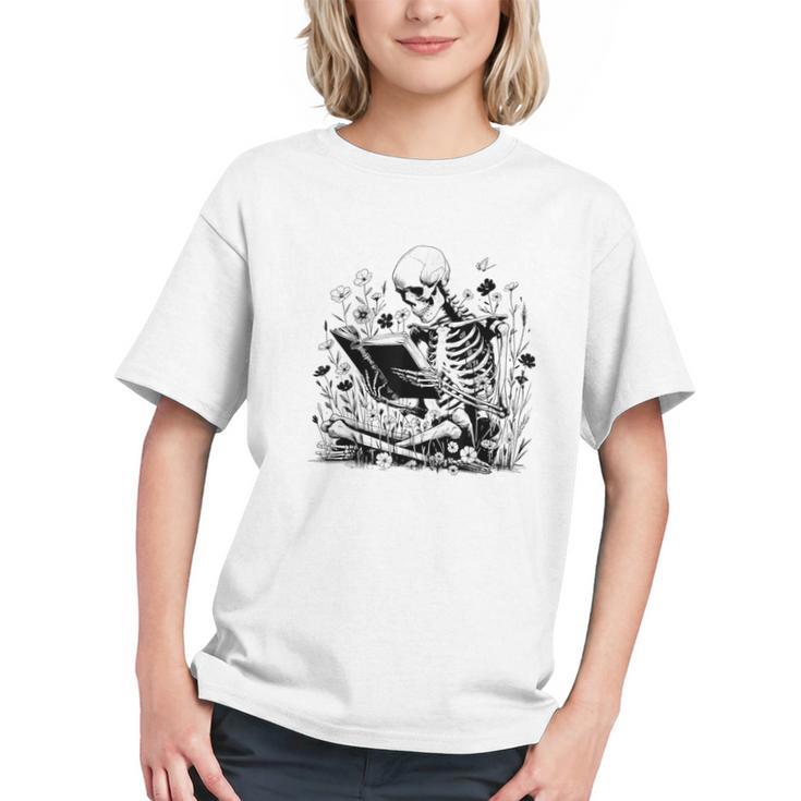 Skeleton Skull Halloween Book Reading Books Lover Teacher Graphic Youth