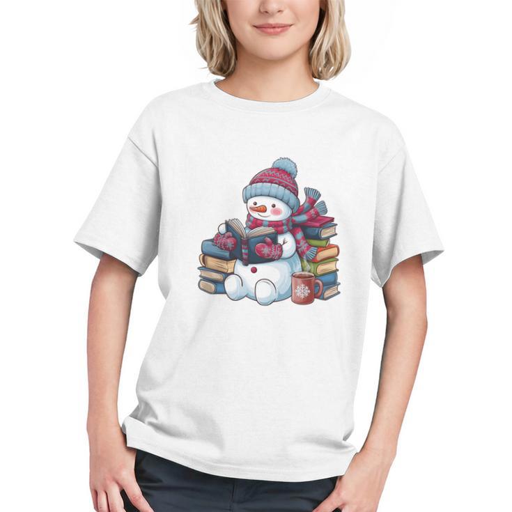 Snowman Reading Book Lovers Christmas Bookworm Librarian Graphic Youth