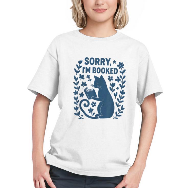 Sorry I'm Booked Cat Reading Book Boho Flowers Vintage Graphic Youth