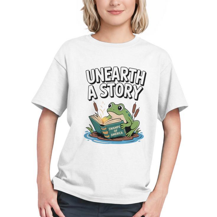 Unearth a Story Frog Reading a Book Summer 2026 Premium Tri-Blend Graphic Youth
