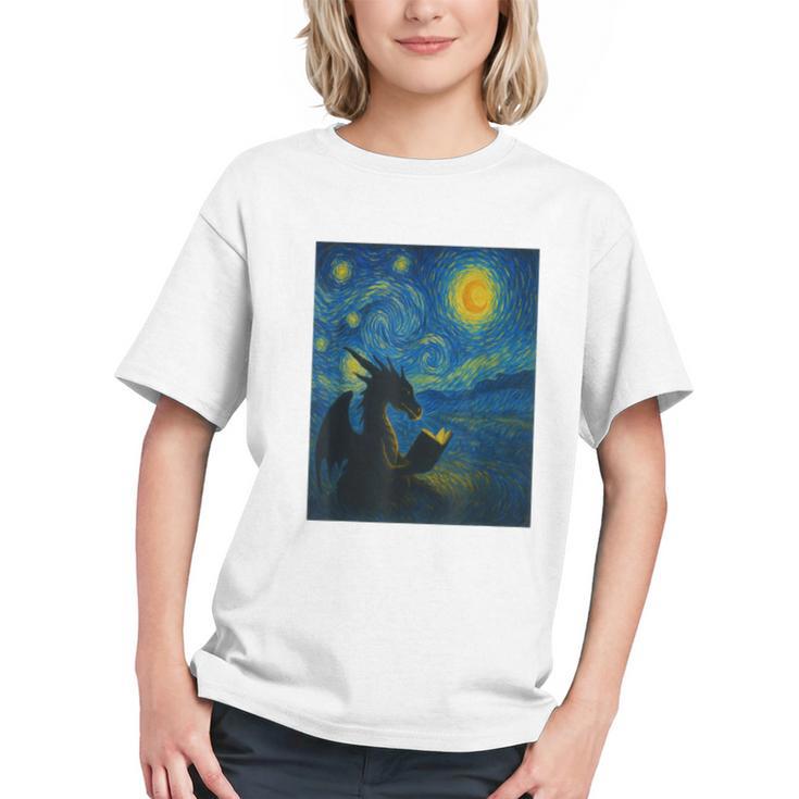 Van Gogh Starry Night Fantasy Reader Dragon Reading Book Graphic Youth